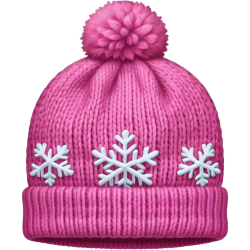 Pink knitted winter hat with a pom-pom on top and white snowflake patterns.