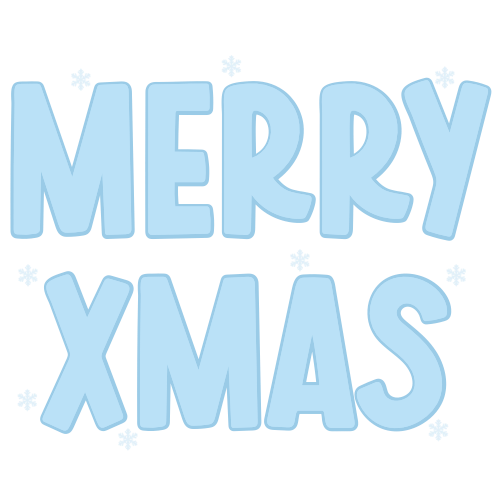 Light blue text that reads "MERRY XMAS" with small snowflakes around it on a black background.