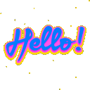 Pink background with the word 'Hello!' in colorful, playful font.