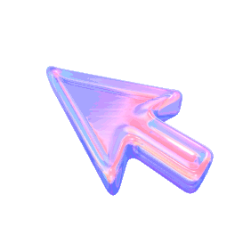 3D neon arrow cursor with an iridescent finish pointing to the right on a pink background.