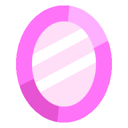 Pink handheld mirror with a circular reflective surface and a pink frame.