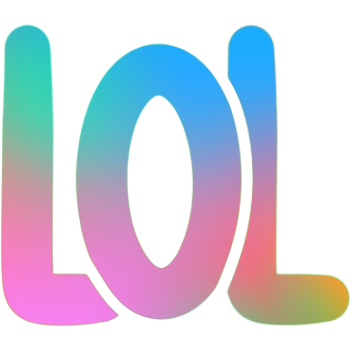 Colorful 3D text spelling 'LOL' with gradient shading on a transparent background.