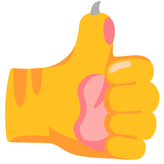 A cartoon yellow hand giving a thumbs-up gesture with pink accent highlights.