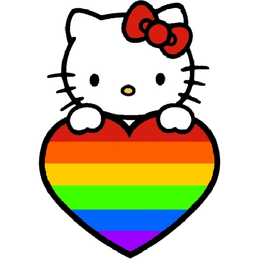 Hello Kitty character holding a rainbow heart.
