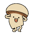 A cute cartoon mushroom character with a big smile and small arms