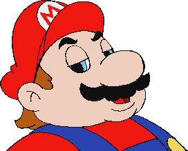 Close-up of Mario, a character from Nintendo, wearing a red cap with an 'M', a red shirt, and blue overalls.