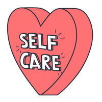 Pink heart with the words 'Self Care' written inside