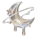 Metal animal-shaped sculpture with a colorful glass or crystal element in its mouth