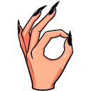 Drawing of a hand making an OK gesture with fingers forming a circle and thumb extended.