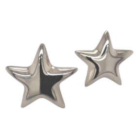 Two metallic silver star-shaped objects.