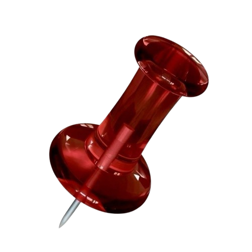 Red pushpin against a black background.