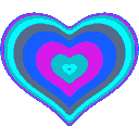Colorful, layered heart-shaped design in shades of blue and purple.