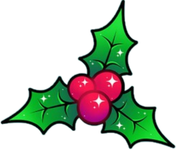 Illustration of holly leaves with three red berries.