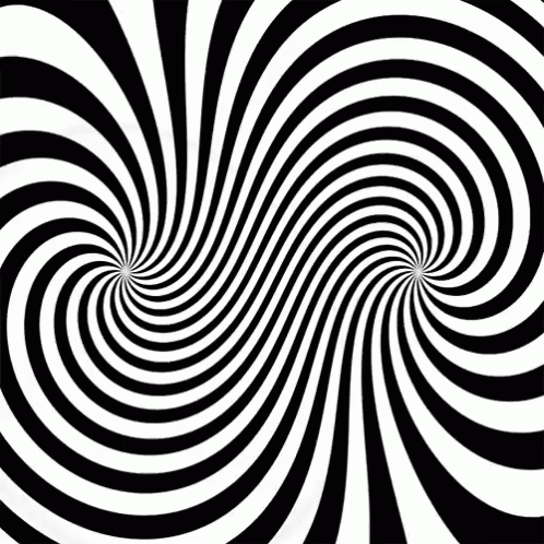 Black and white swirling optical illusion pattern.