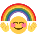 Smiling emoji with hands on cheeks and rainbow in the background