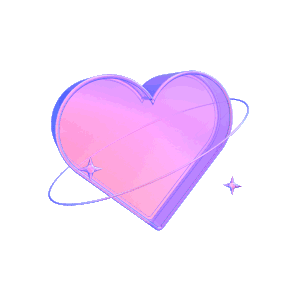 A large pink and purple heart with a thin ring orbiting it and a small sparkly star nearby.