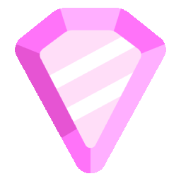 A cartoon illustration of a pink diamond with a white sparkle in the center.