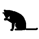 Silhouette of a cat sitting and playing with a ball or object.