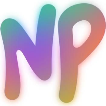 Colorful, gradient rainbow-like text spelling 'NP' with a soft glow effect.