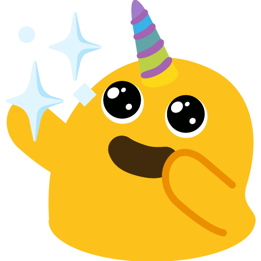 Cute yellow cartoon unicorn character with big eyes, a colorful striped unicorn horn, and soap bubbles around its head.