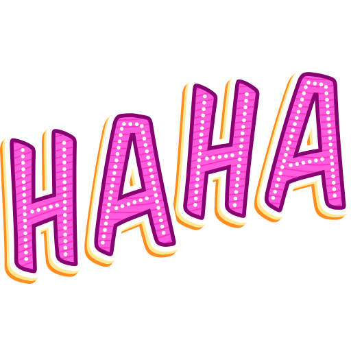 The word 'HAHA' written in pink, dotted, illuminated letters with a yellow outline on a black background.