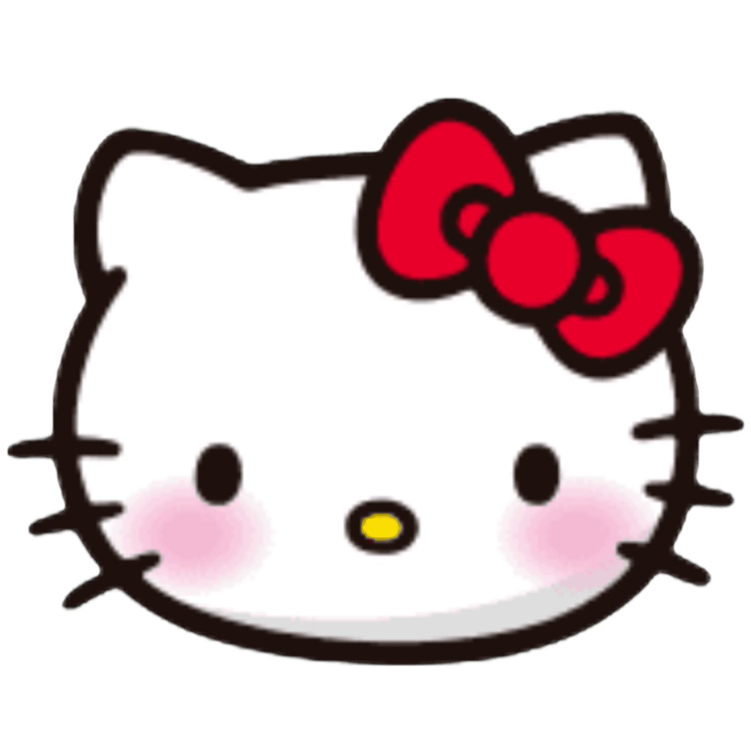 Cute cartoon depiction of Hello Kitty's face with a red bow and pink blush on cheeks.