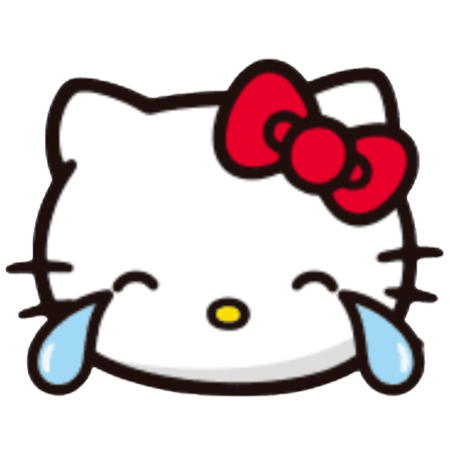 Hello Kitty character with a red bow, crying with tears streaming down its face.