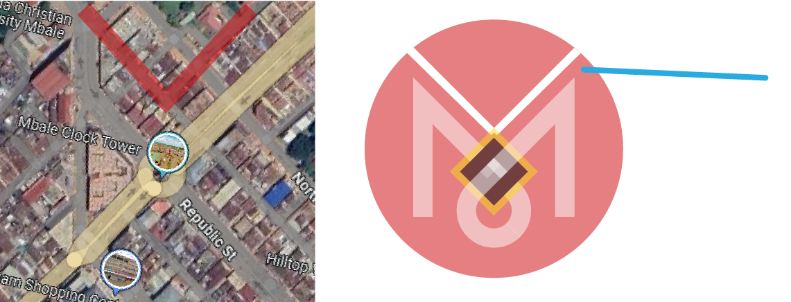 Map showing the intersection of Mabele Clock Tower and Nkomo Street, with a logo of the Mabele organization on the right.