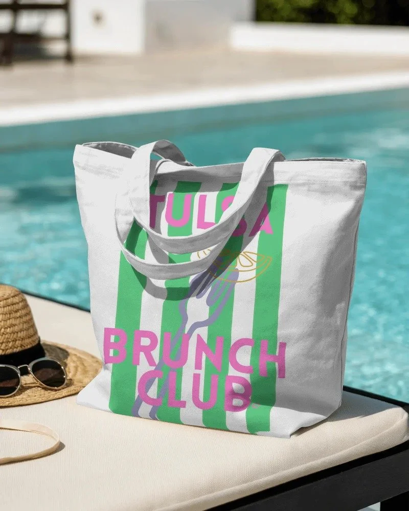 Tulsa Brunch Club Poolside Stripe Tote