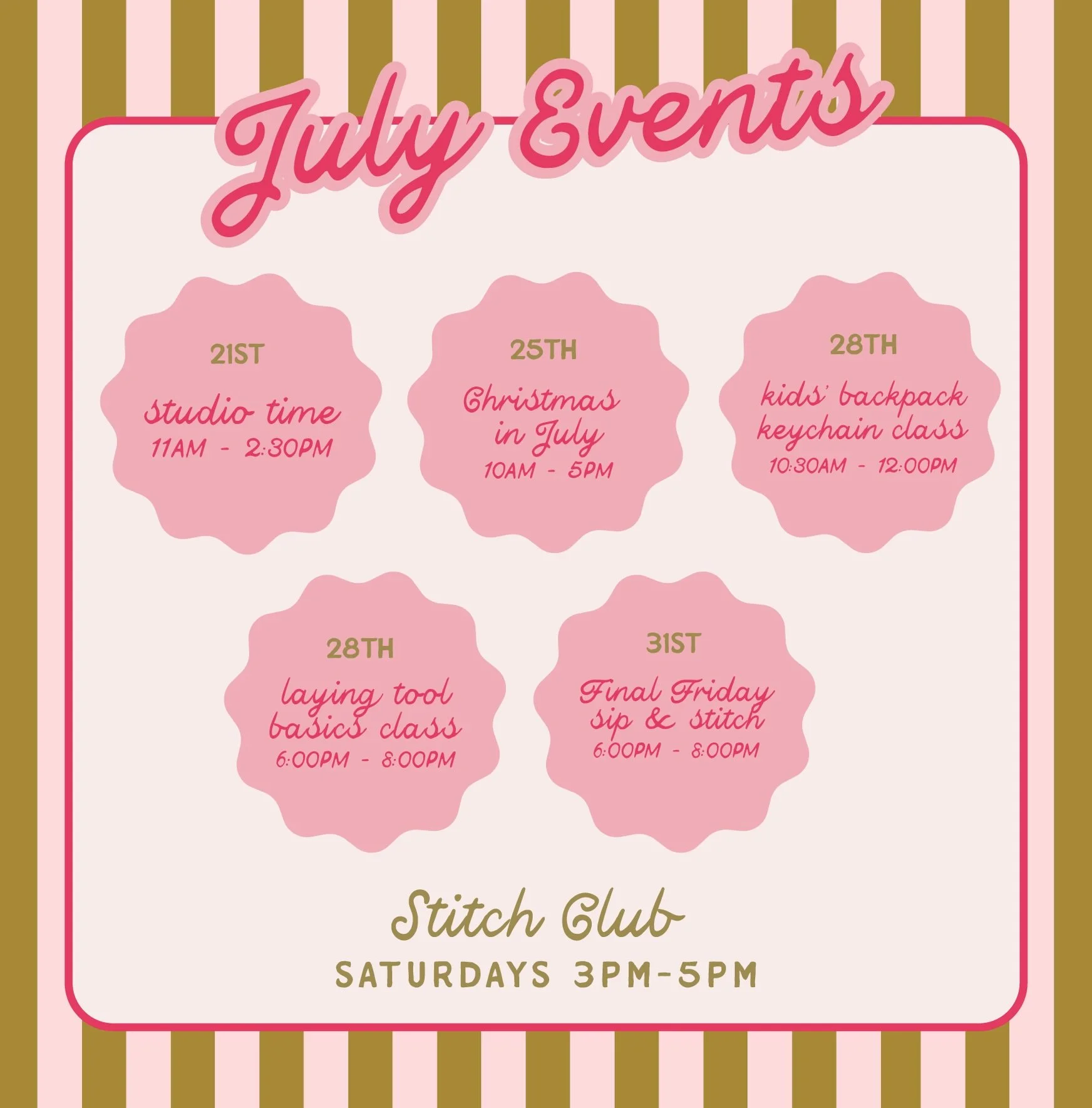 We have a lot to stitch about. 💕✨ Upcoming classes, lovely guest teachers, stitch nights, Christmas in July, and so much more! Tap the link in our Linktree to grab tickets for specific classes, or visit the Events page on our website to see everythi