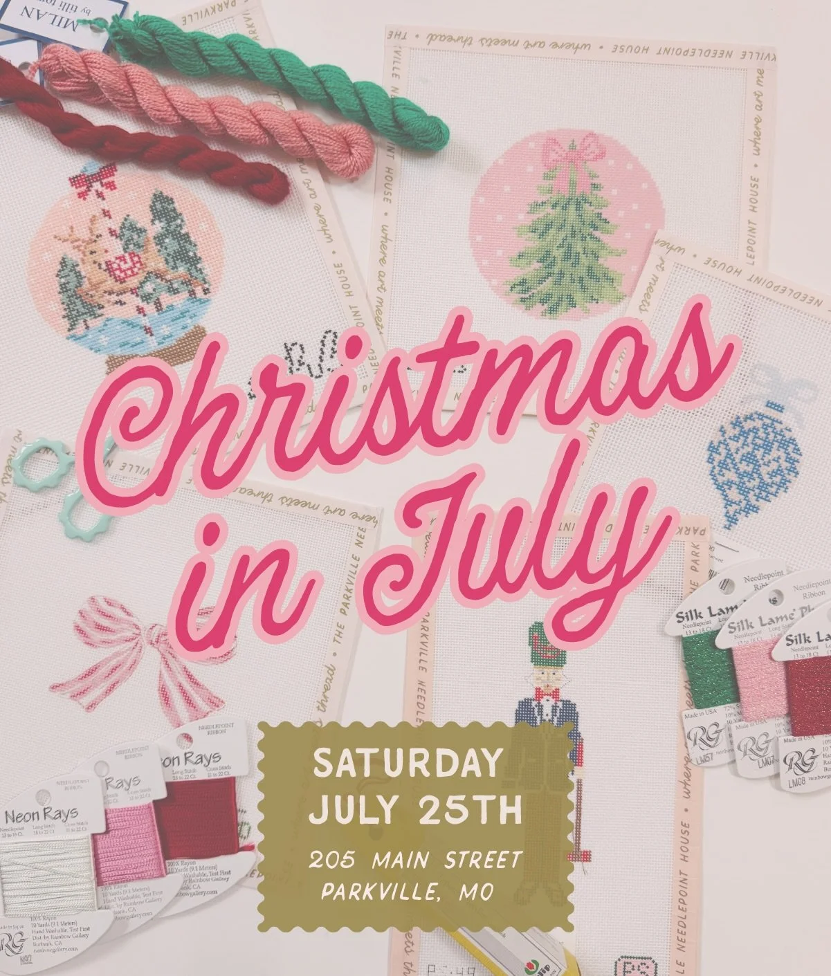 🎄✨ Christmas is coming to the little pink house&hellip; in July!

Join us for our Christmas in July celebration on Saturday, July 25! We&rsquo;ll be decking the halls with holiday canvases, festive fibers, exclusive specials, giveaways, and all the 