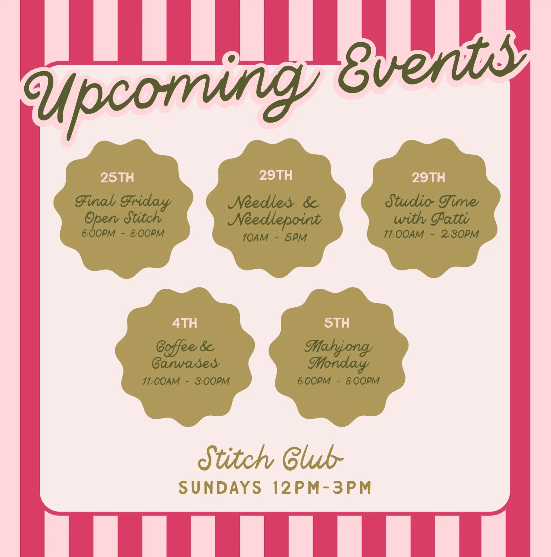 A little look at what&rsquo;s coming up at the PNH! 🎀🪡 Our calendar is FULL of stitching, shopping, and spending time with our favorite people. Here&rsquo;s what&rsquo;s happening!

FRIDAY, SEPTEMBER 25 | Final Friday Open Stitch 6&ndash;8 PM Bring