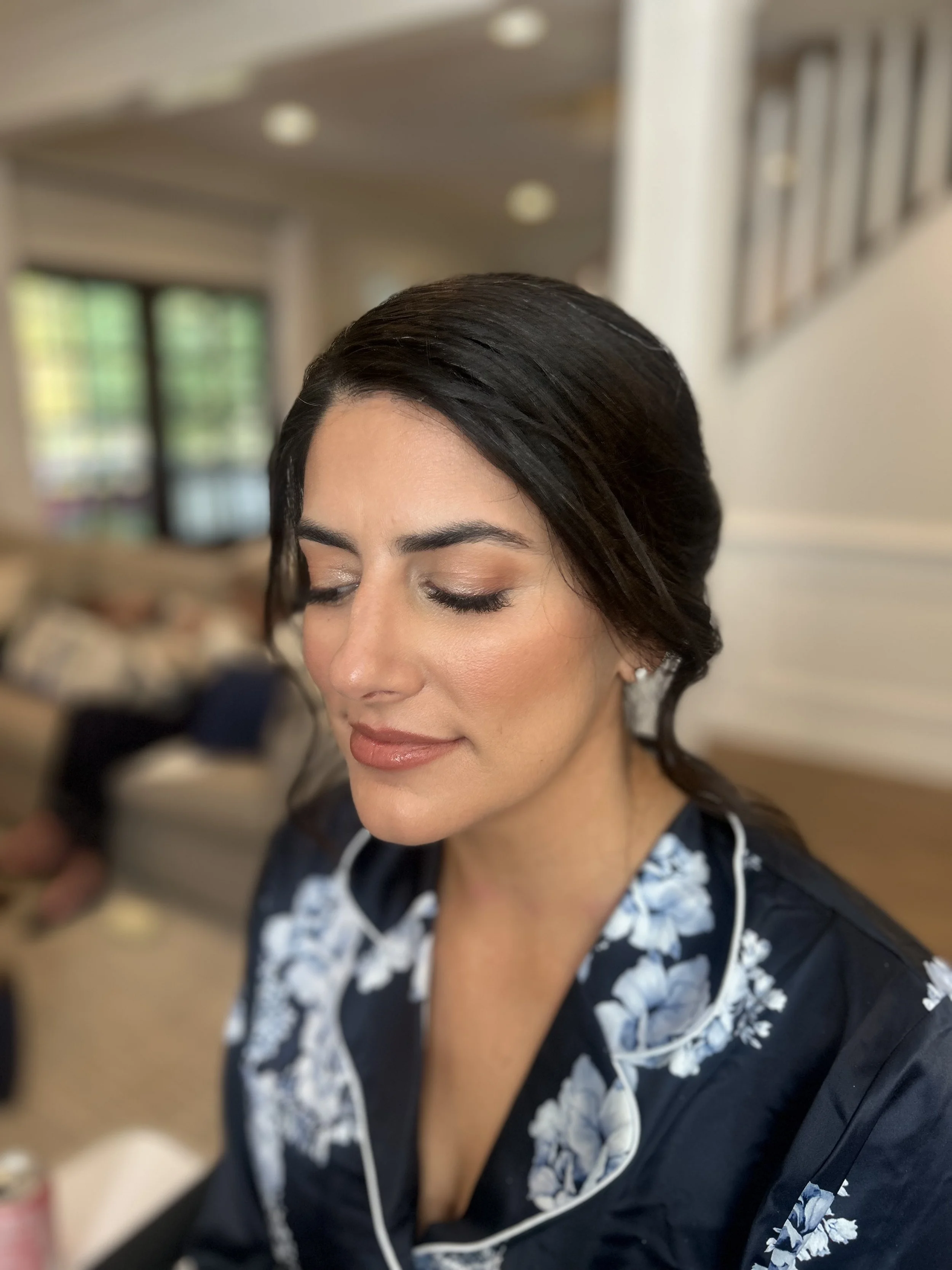 Elegant maid of honor wedding glam with lashes by Georgia wedding makeup professional