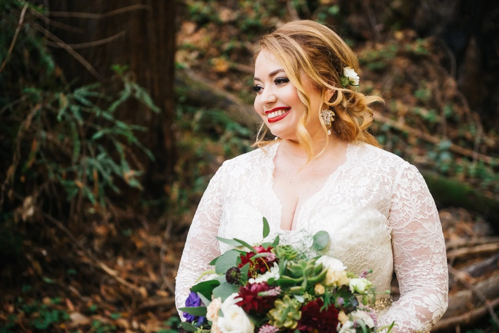 Romantic bridal makeup with red lipstick by Georgia makeup artist