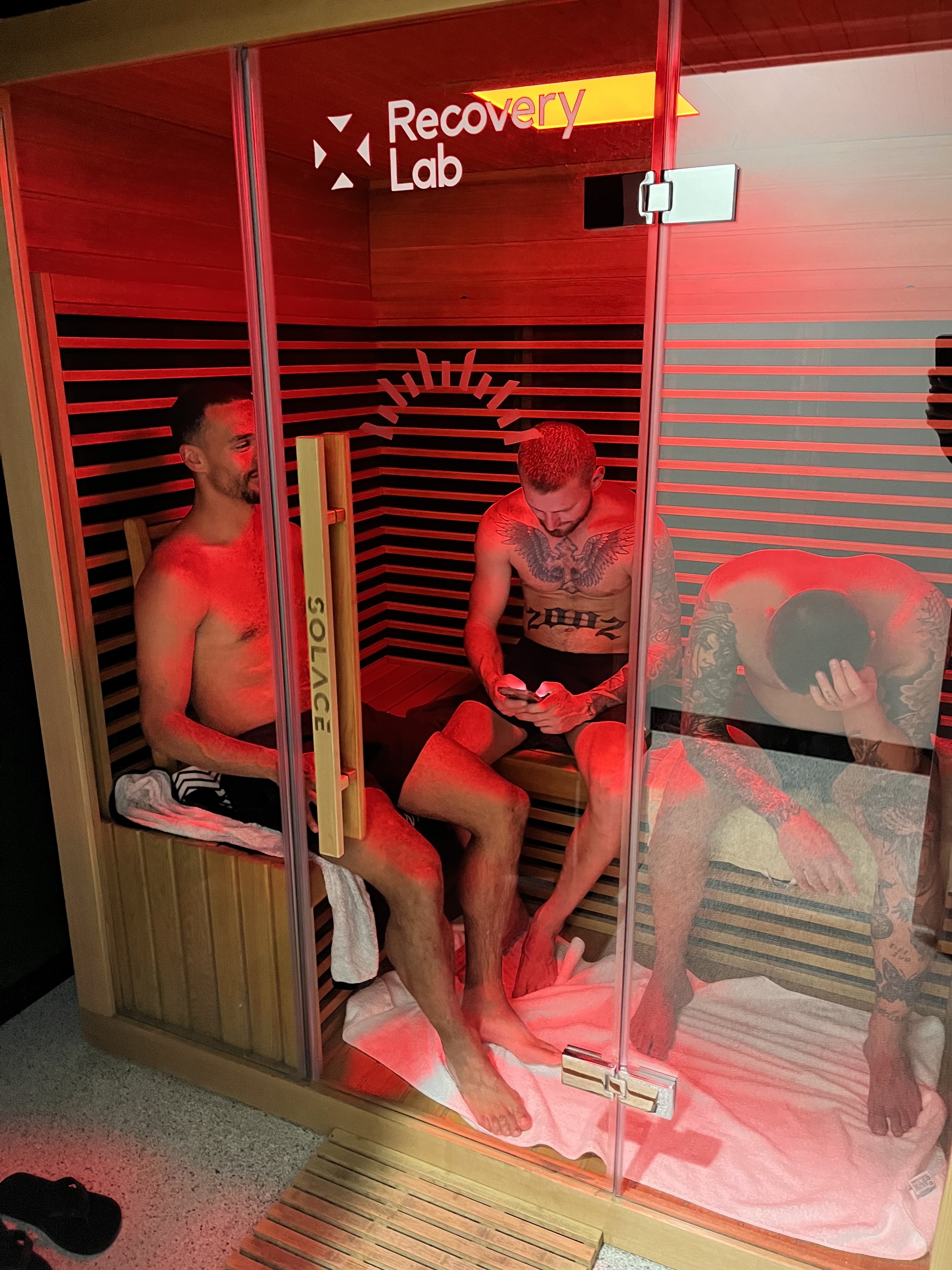 Infrared sauna session at Recovery Lab Maribyrnong as part of a guided recovery experience.