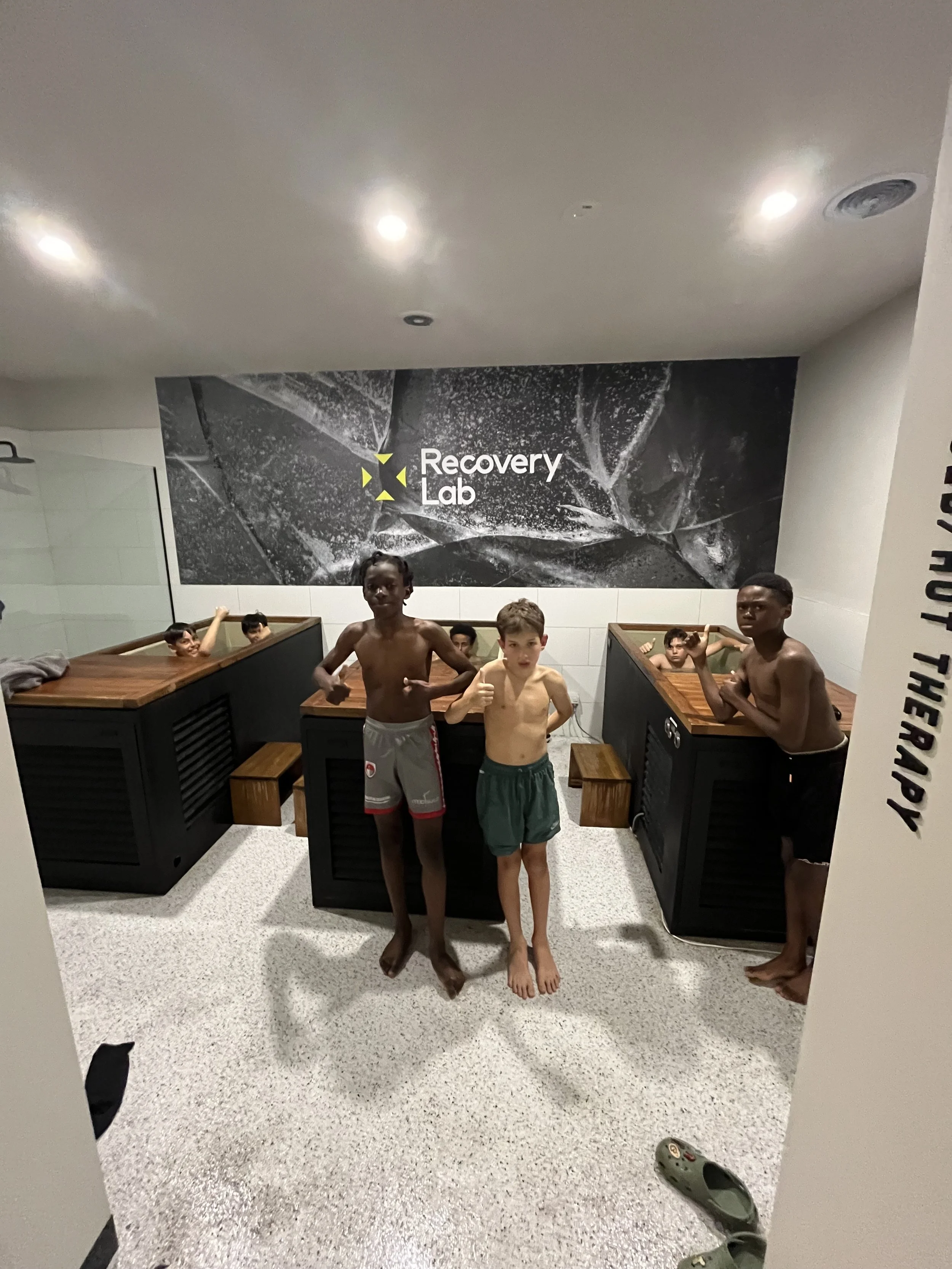 Group recovery session at Recovery Lab Maribyrnong using cold and hot water therapy.