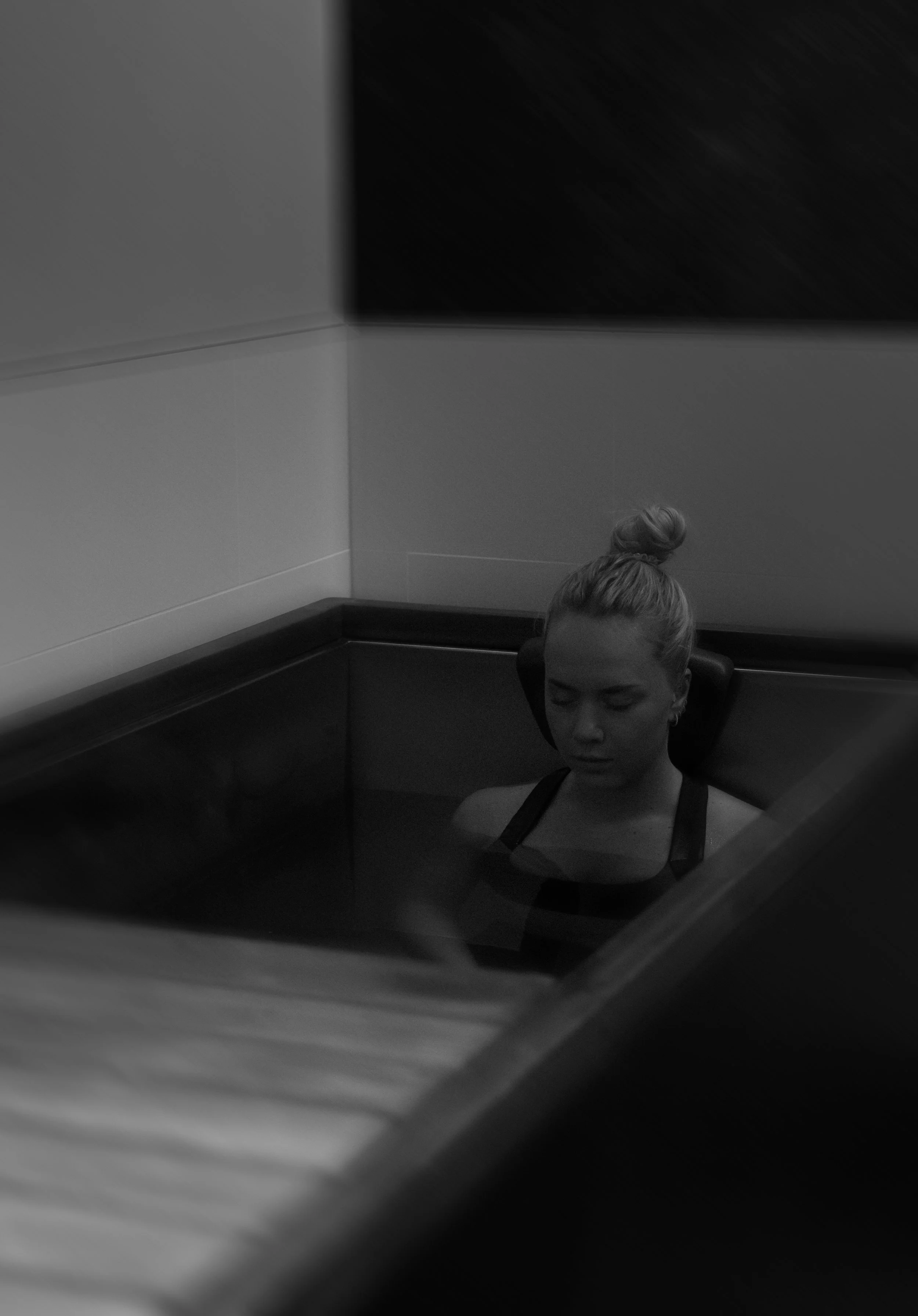 Girl in hot water plunge