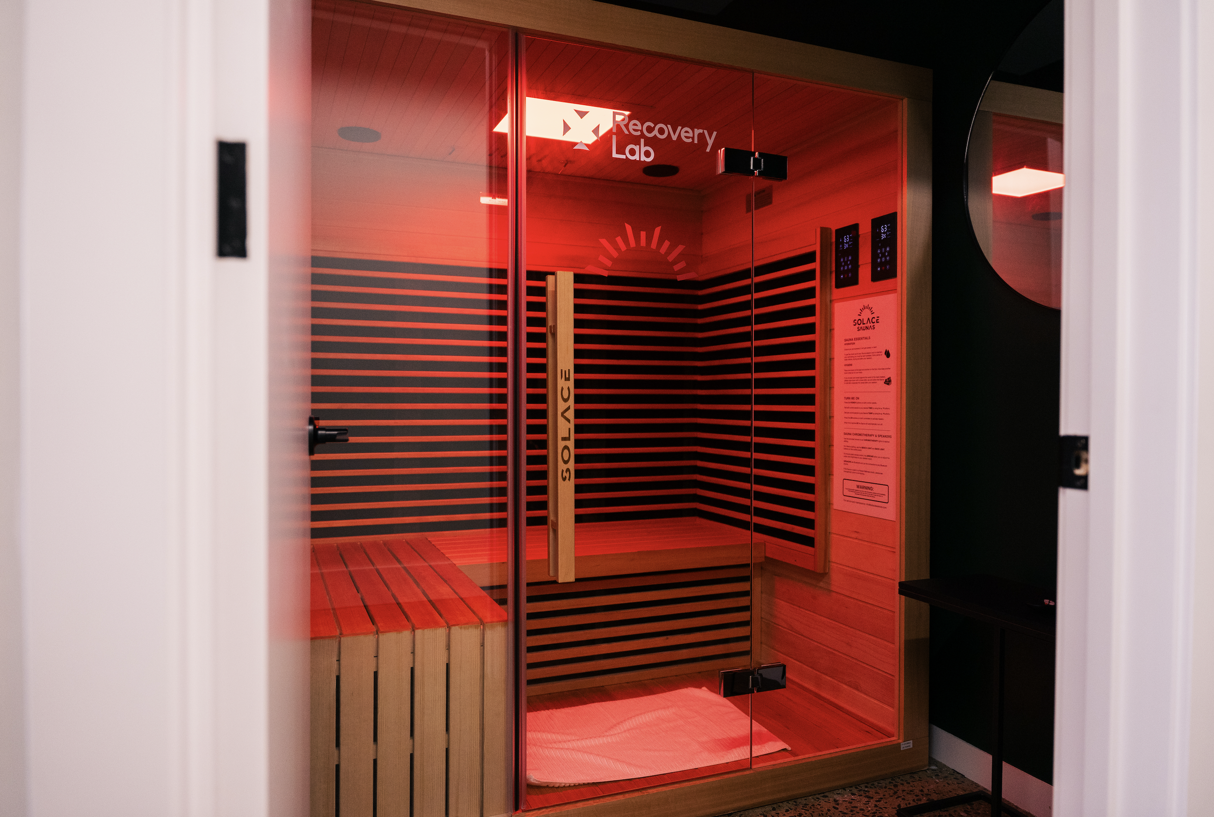 Interior of an infrared sauna at Recovery Lab Maribyrnong