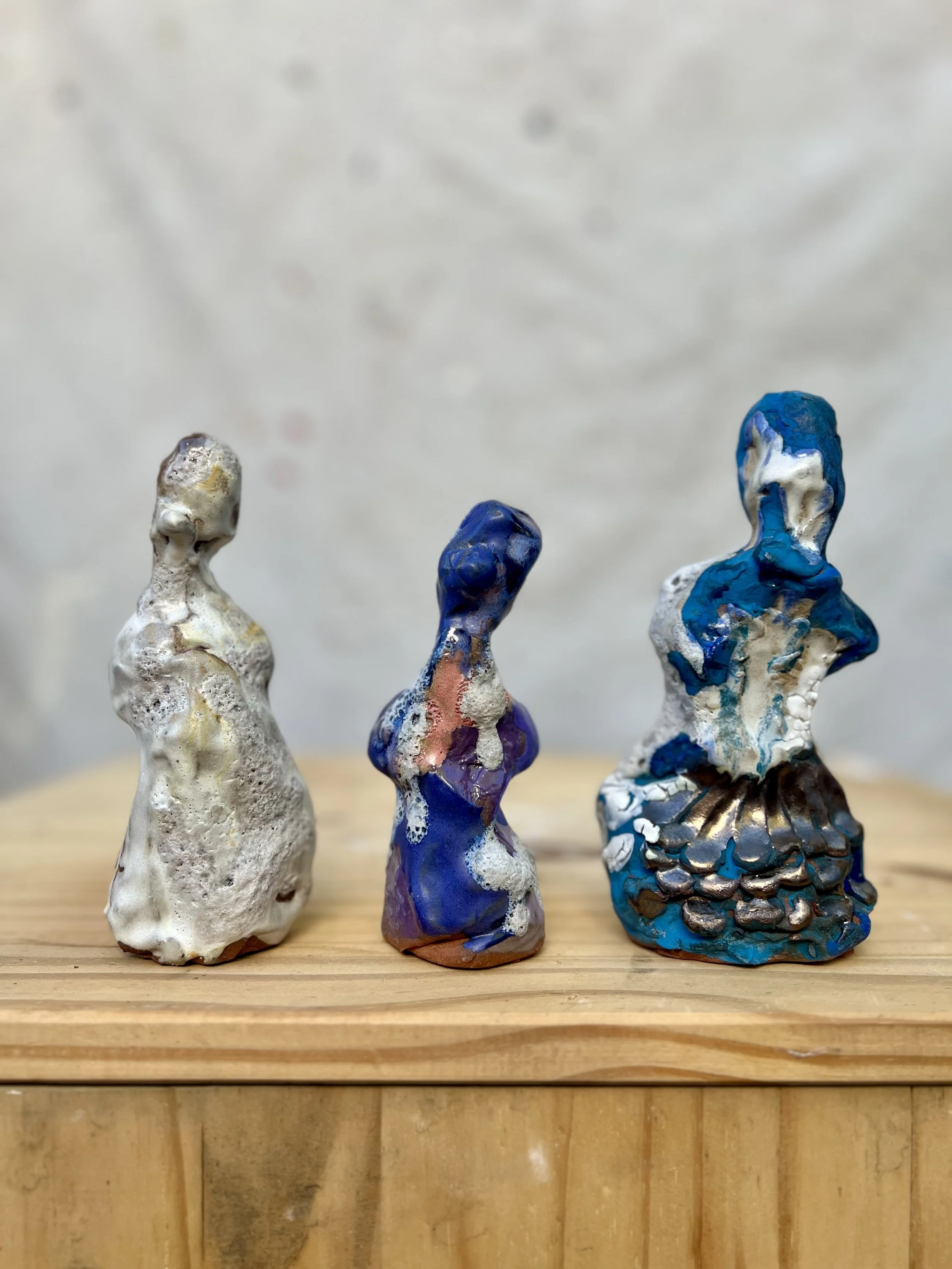 Totem Figures. 6" x 3" Glazed stoneware.