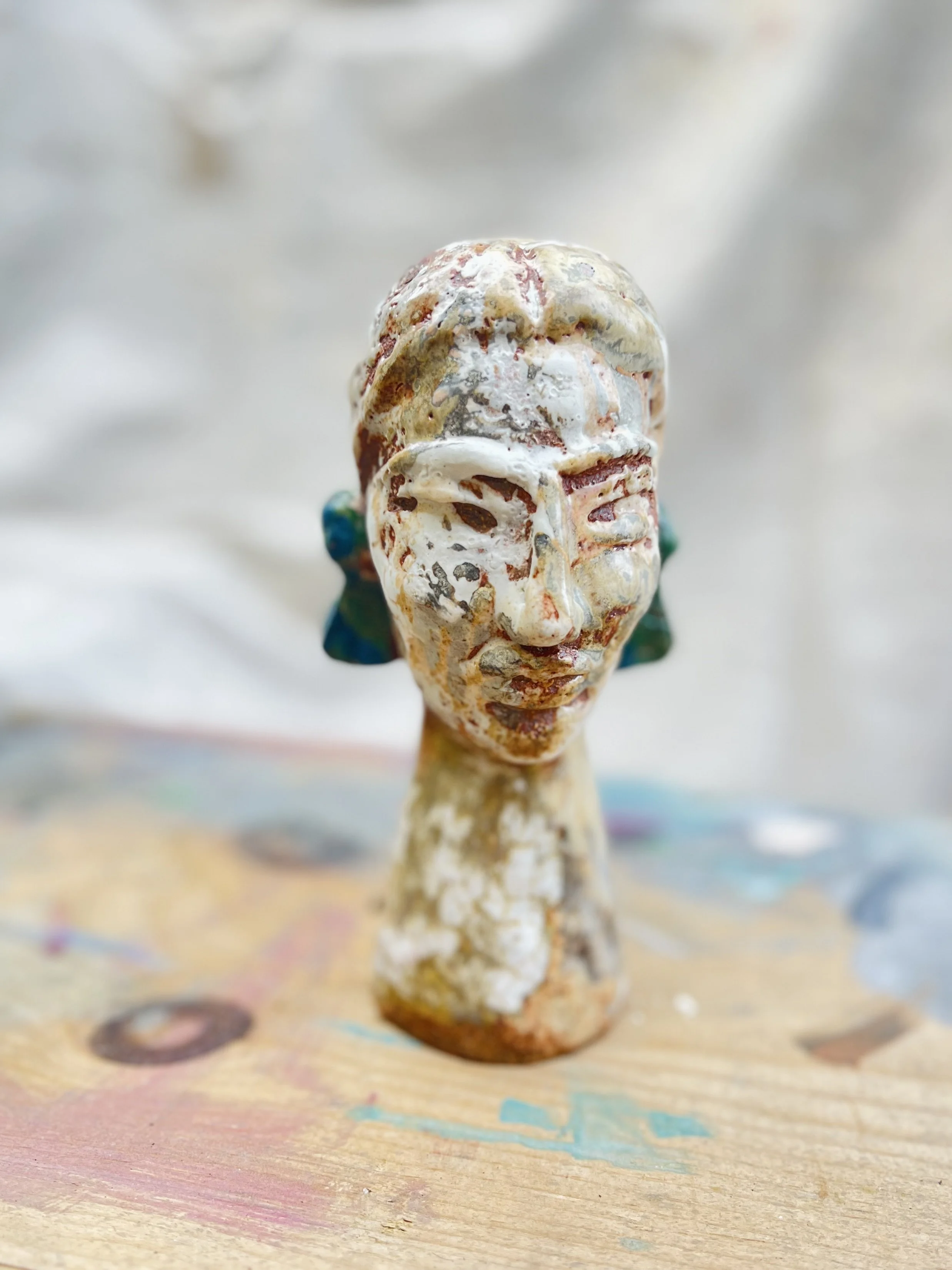 Iztac (White Bust 1). 7" x 3.5". Glazed stoneware.