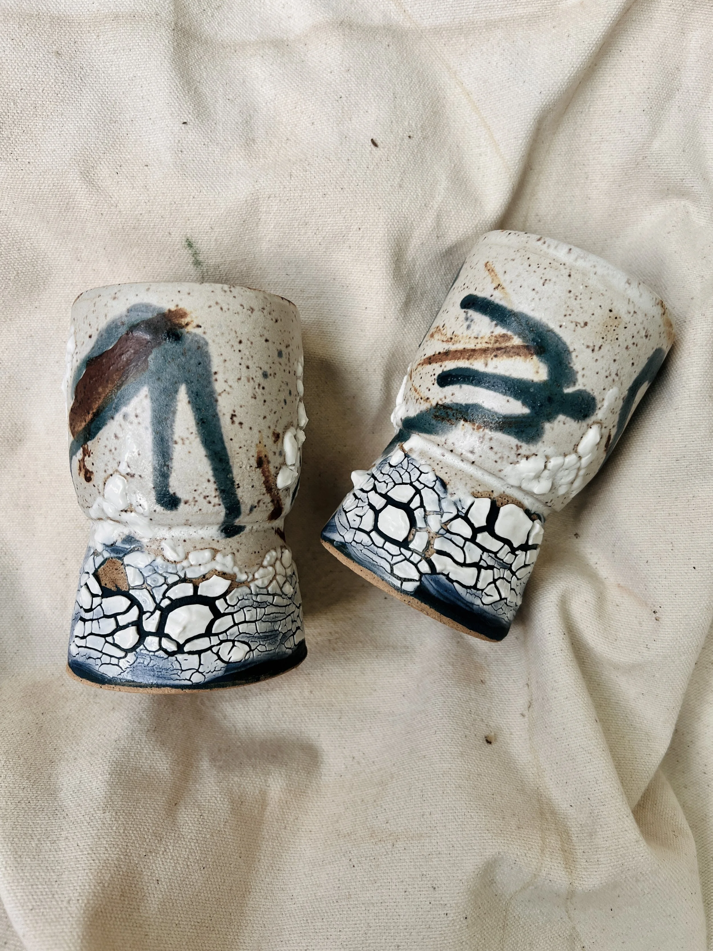 Blue Crawl Goblet 5" x 3" Slipped and glazed stoneware