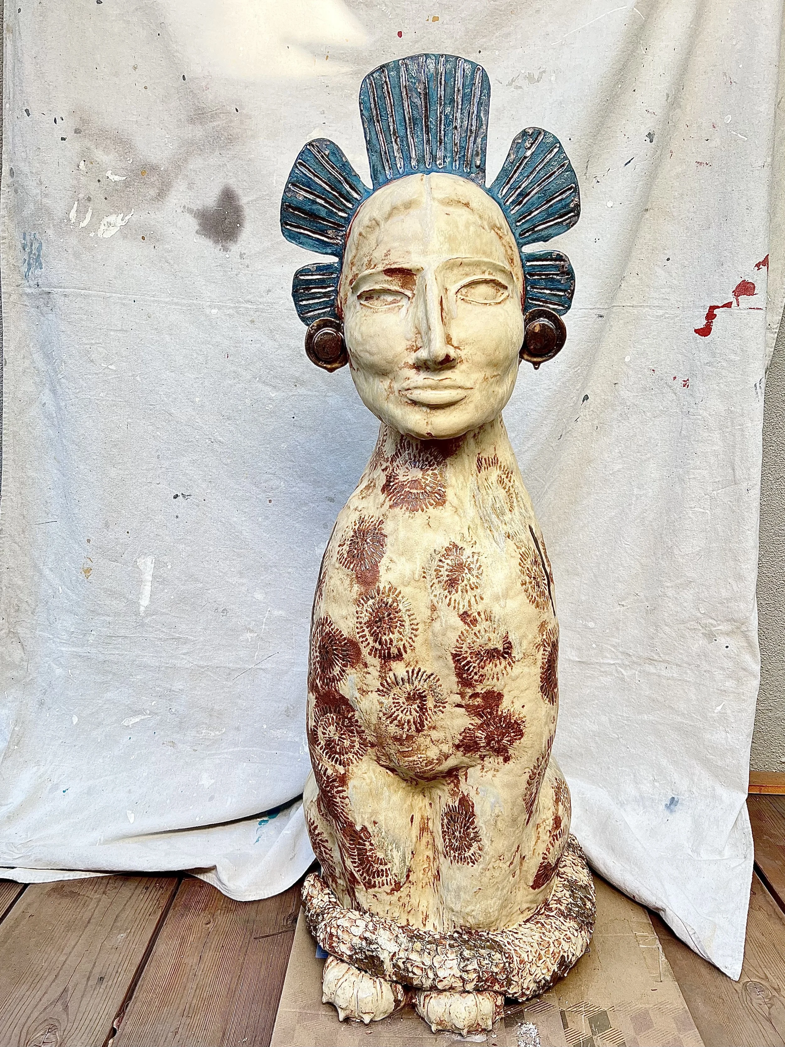 Nahual 48" x 18" Slipped and glazed stoneware