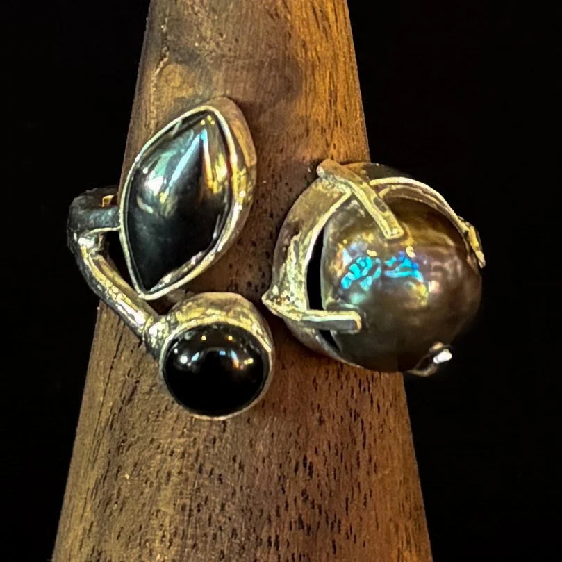 Black Pearl & Black Onyx Ring