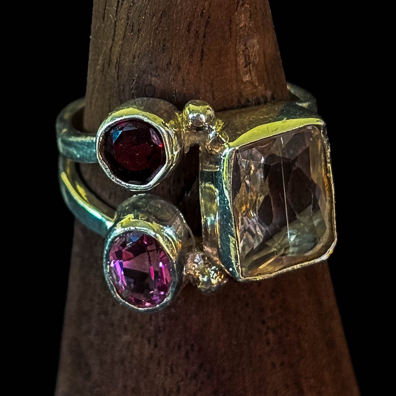 Clear Quartz, Garnet & Amethyst Ring
