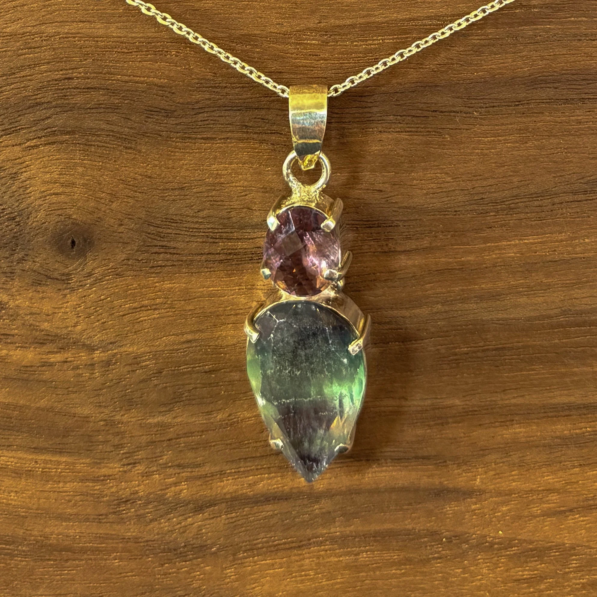 Fluorite and Amethyst Pendant