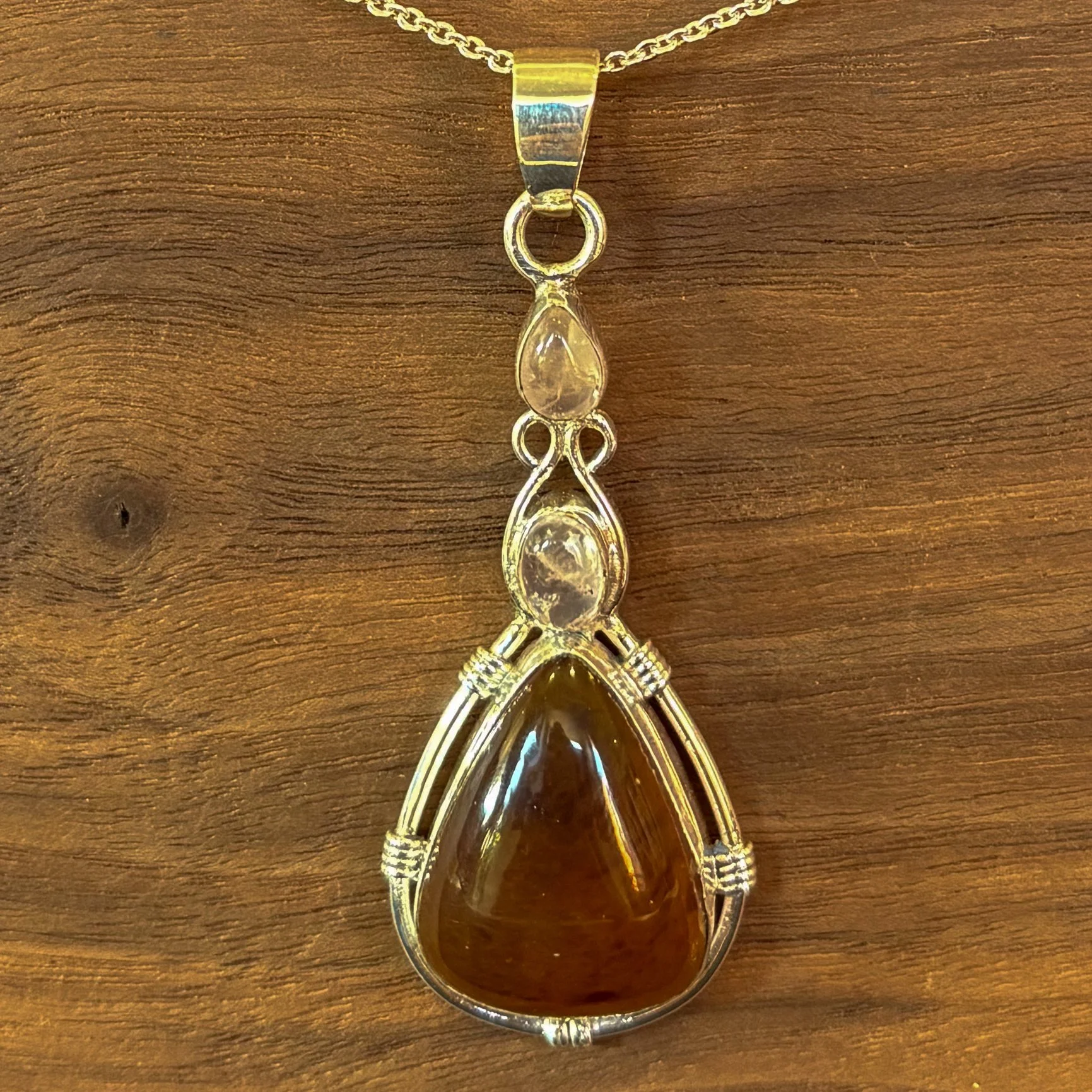 Amber & Rainbow Moonstone (Pendant)