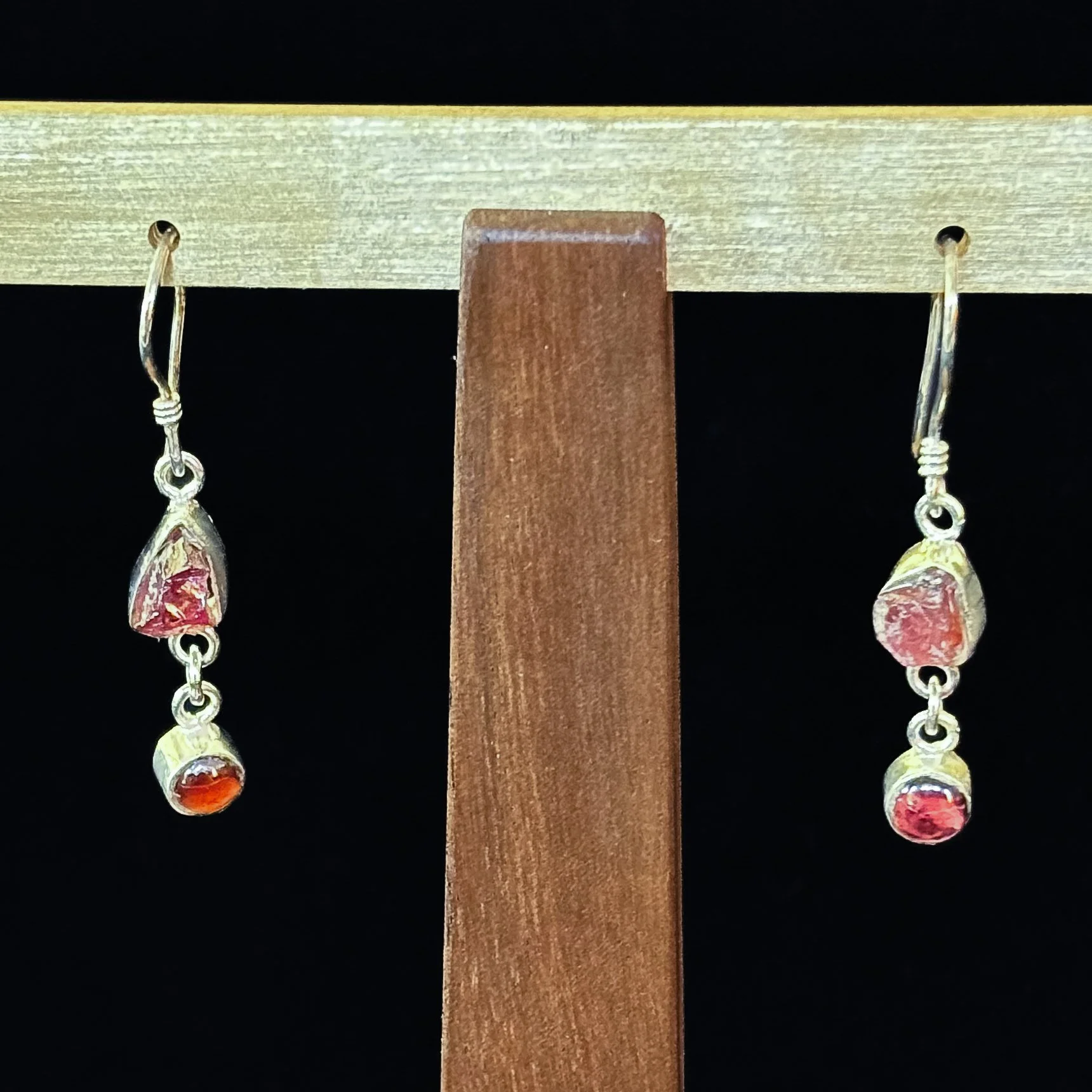Raw Pink Tourmaline & Garnet Earrings