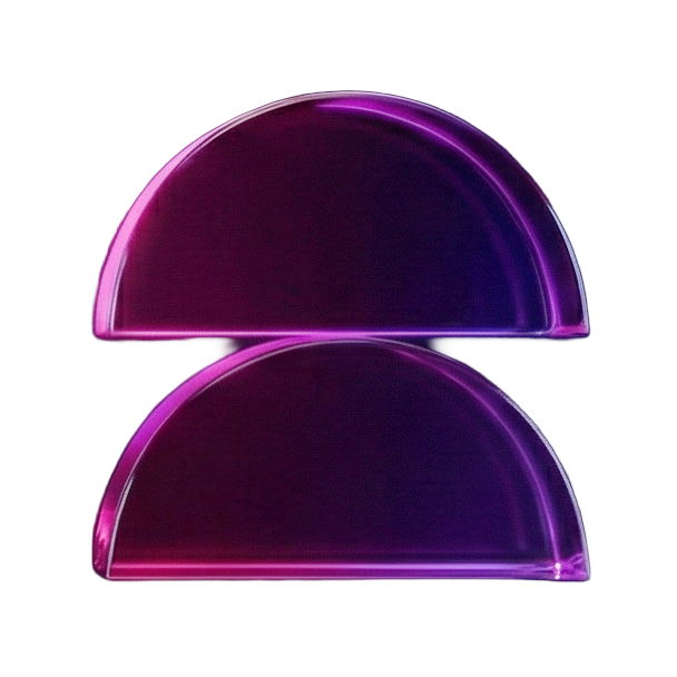 Neon-lit semi-circular shapes with a dark background, glowing in pink and purple hues.