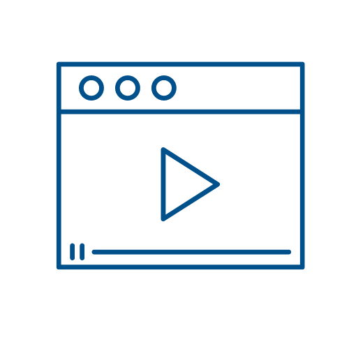 Outline of a web browser window with a play button in the center, indicating video playback.