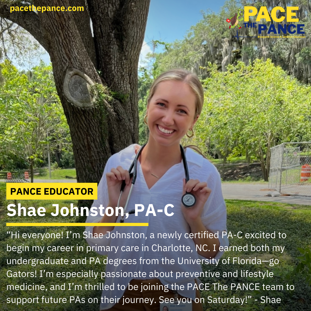 A young woman with blonde hair holding a stethoscope smiles at the camera outdoors near a large tree, with greenery and a chain link fence in the background. It is a sunny day.